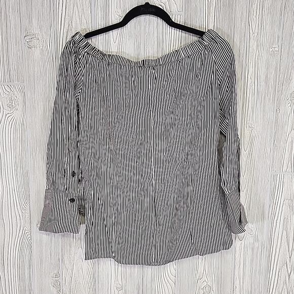 Rag & Bone Black and White Striped Off The Shoulder Silk Top, Women's XXS - Picture 2 of 9